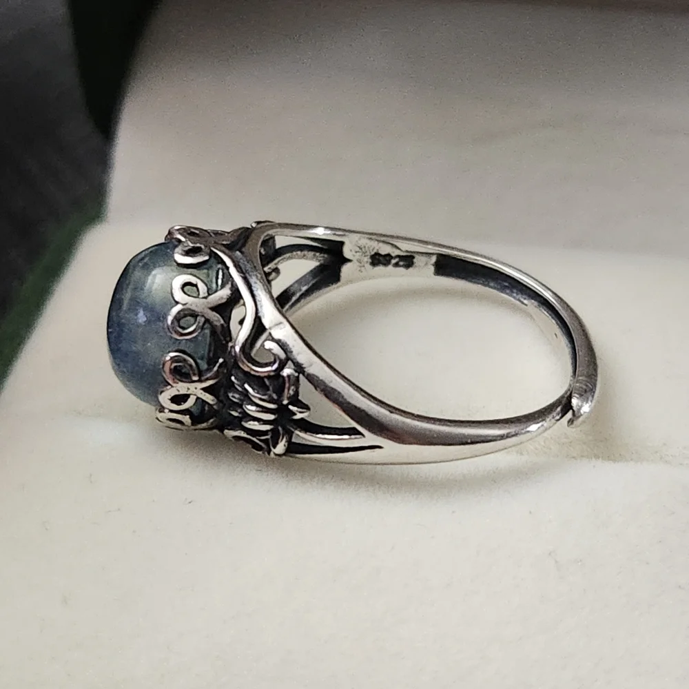 S925 Aquamarine Ring Round Stone Adjustable Band March Pisces ♓️